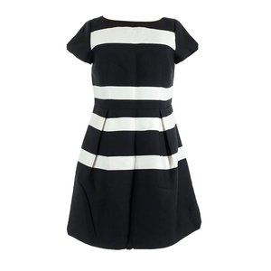 NWT Ann Taylor Fit & Flare in Black White Wide Stripe Colorblock Dress 14
